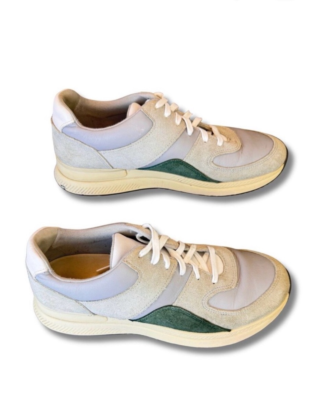 Everlane The Trainer Leather Sneakers Mens 10.5 W12.5 Grey /Pine Low Top Lace Up